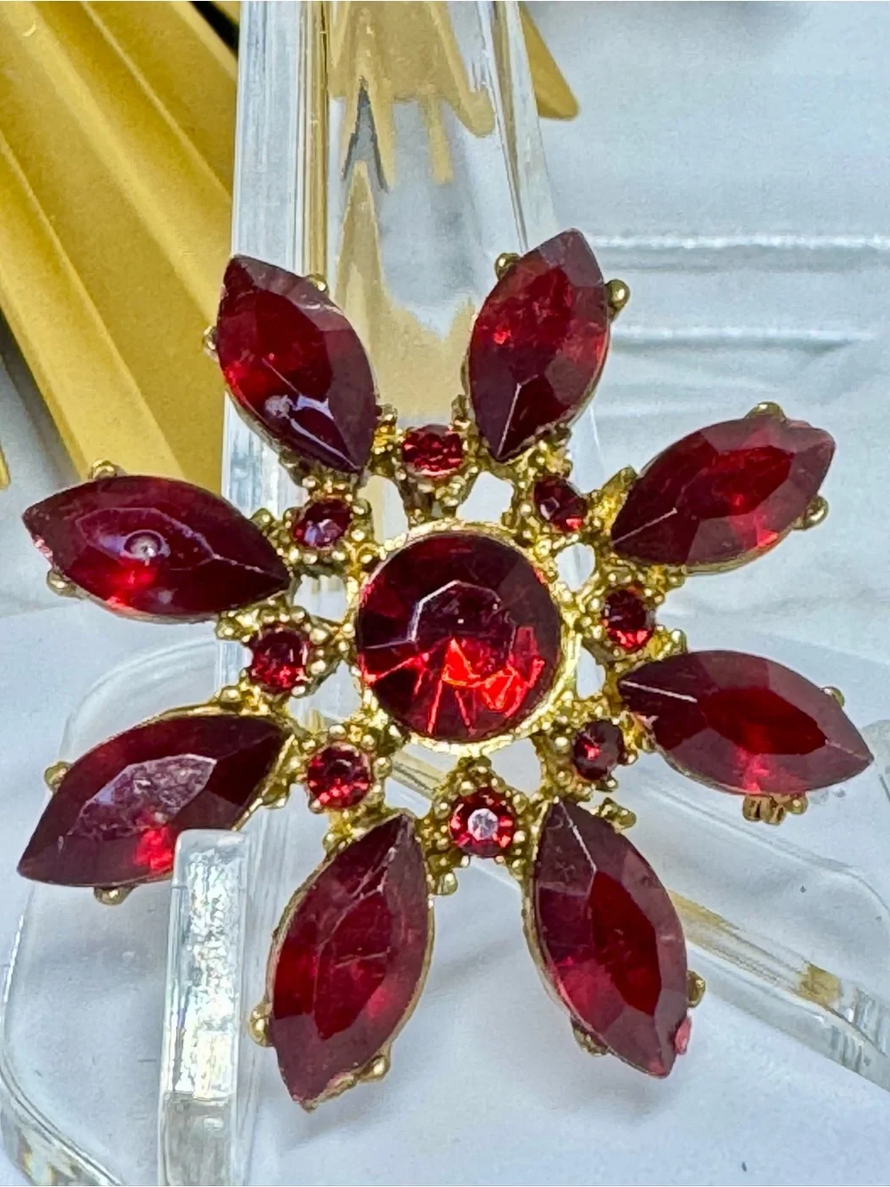 Vintage Red Crystal Flower Brooch -for Christmas!!